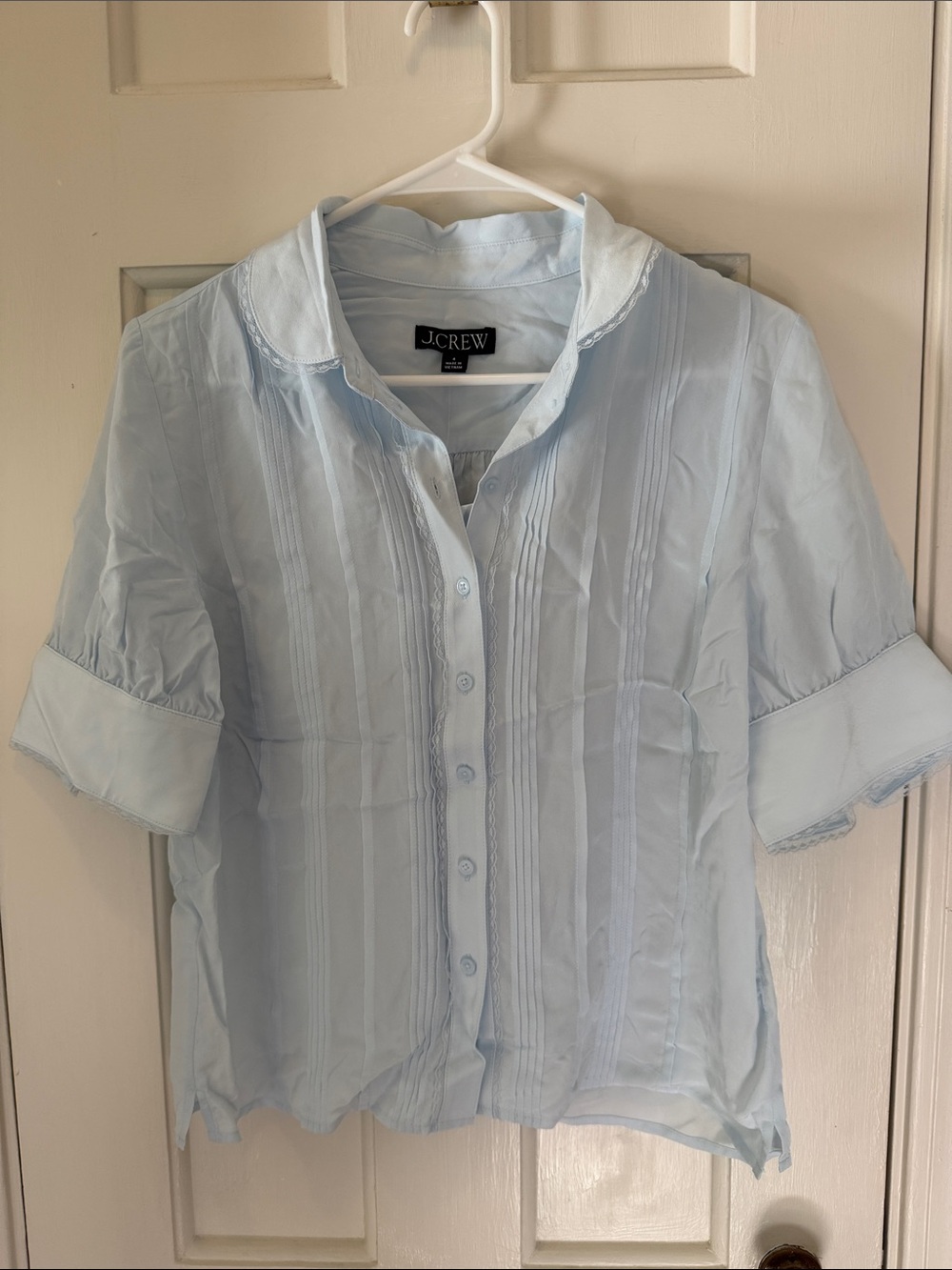 NWT J. Crew Pale Blue Pintuck Button-Front Blouse